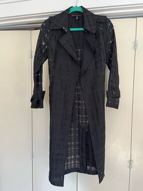 White House Black Market Black Sheer-Striped Long Trench Coat